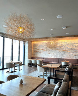 Tumbleweed pendants by Owen Mortensen. Lifestyle shot The Lodge at Blue Sky in Park City, Utah.